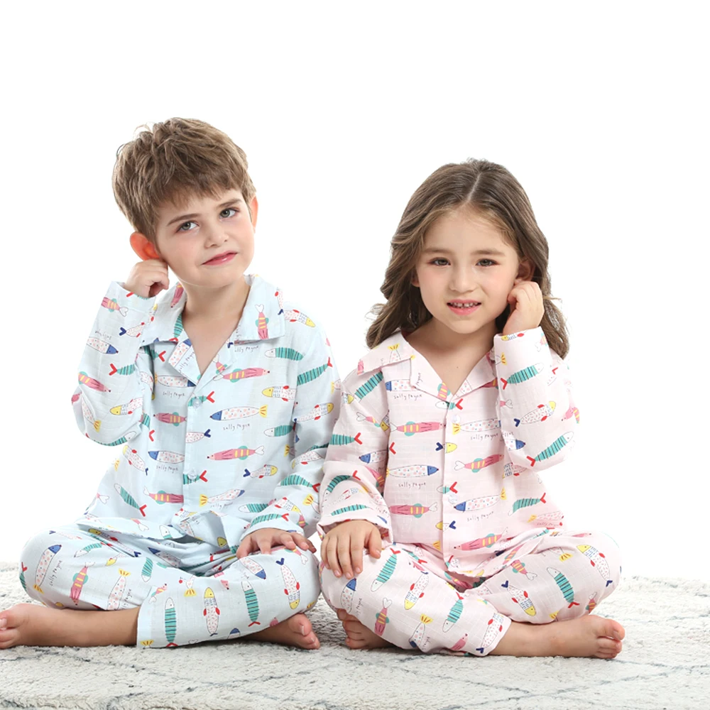 2022 Spring Pijama Pyjamas Set for Babi Girls Cartoon Fish Pajama Child Sleepwear Kids Homewear Suit Toddler Boys Girls Clothing baby nightgowns	