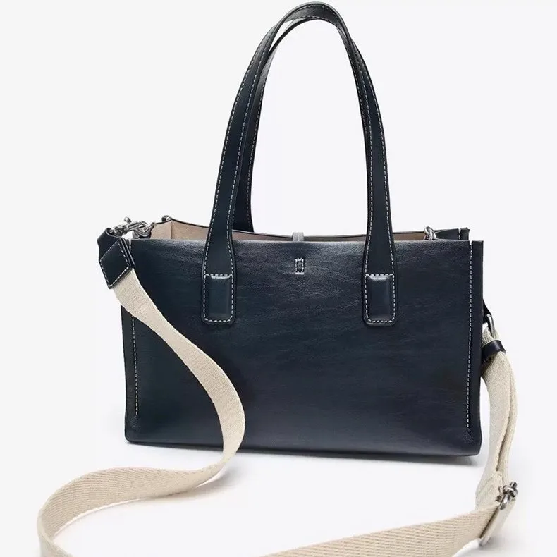 2025 New niche retro color-blocking hand-held bag stylish crossbody canvas PU small square single-shoulder  Tote Bag