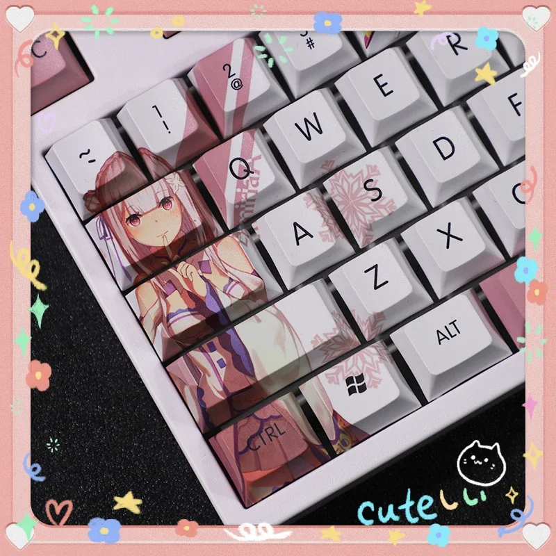 

108 Keys Anime Re Life In A Different World Emilia PBT Keycaps Cherry Height for MX Switch Mechanical Keyboard Game Custom Gift