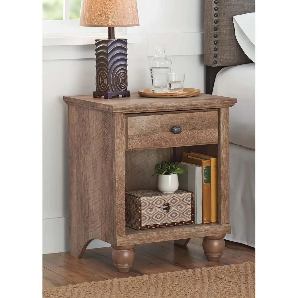 

Bedside table, sturdy and durable, drawer with metal slide and safety stop, open shelf and closed back panel