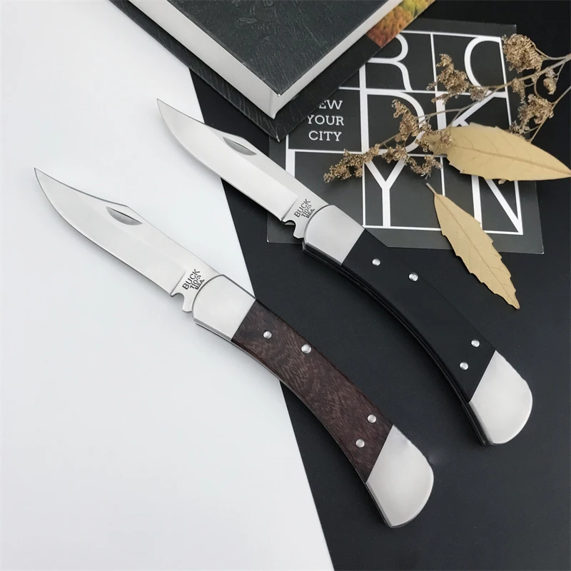 BK110 Black G10 Handle and Brown Sandwood Handle Outdoor Hunting Survival EDC Folding Knife Tool Leather Sheath 2