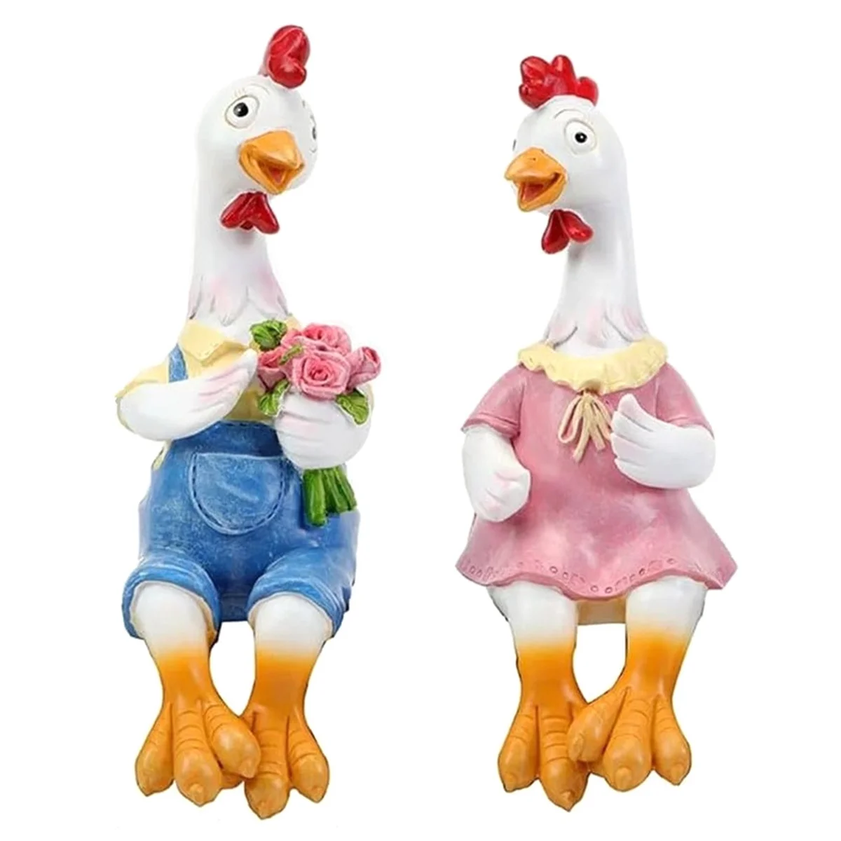 

Парные утки, садовые статуи, мультяшная полимерная симпатичная сидячая курица, скульптура, искусственная птица, подарок, украшение для дома