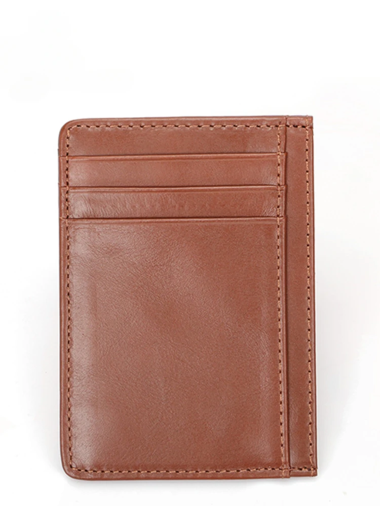 New style men's card RFID bank card holder leather wax leather casual fashion light and compact leather card holder.