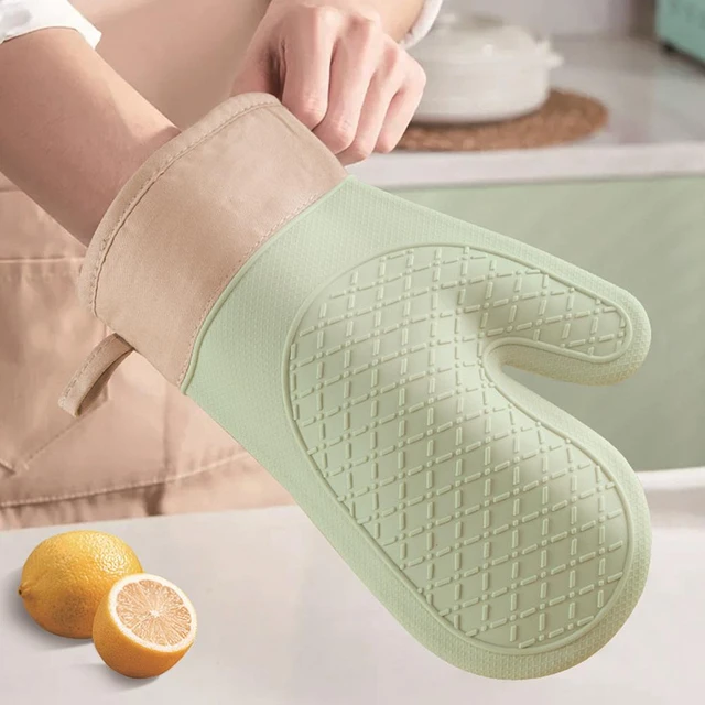 1Pc Silicone Oven Mitt Anti-scald Anti-slip Baking Oven Gloves Thicker  Cotton Lining Long Heat Resistant Microwave Glove - AliExpress