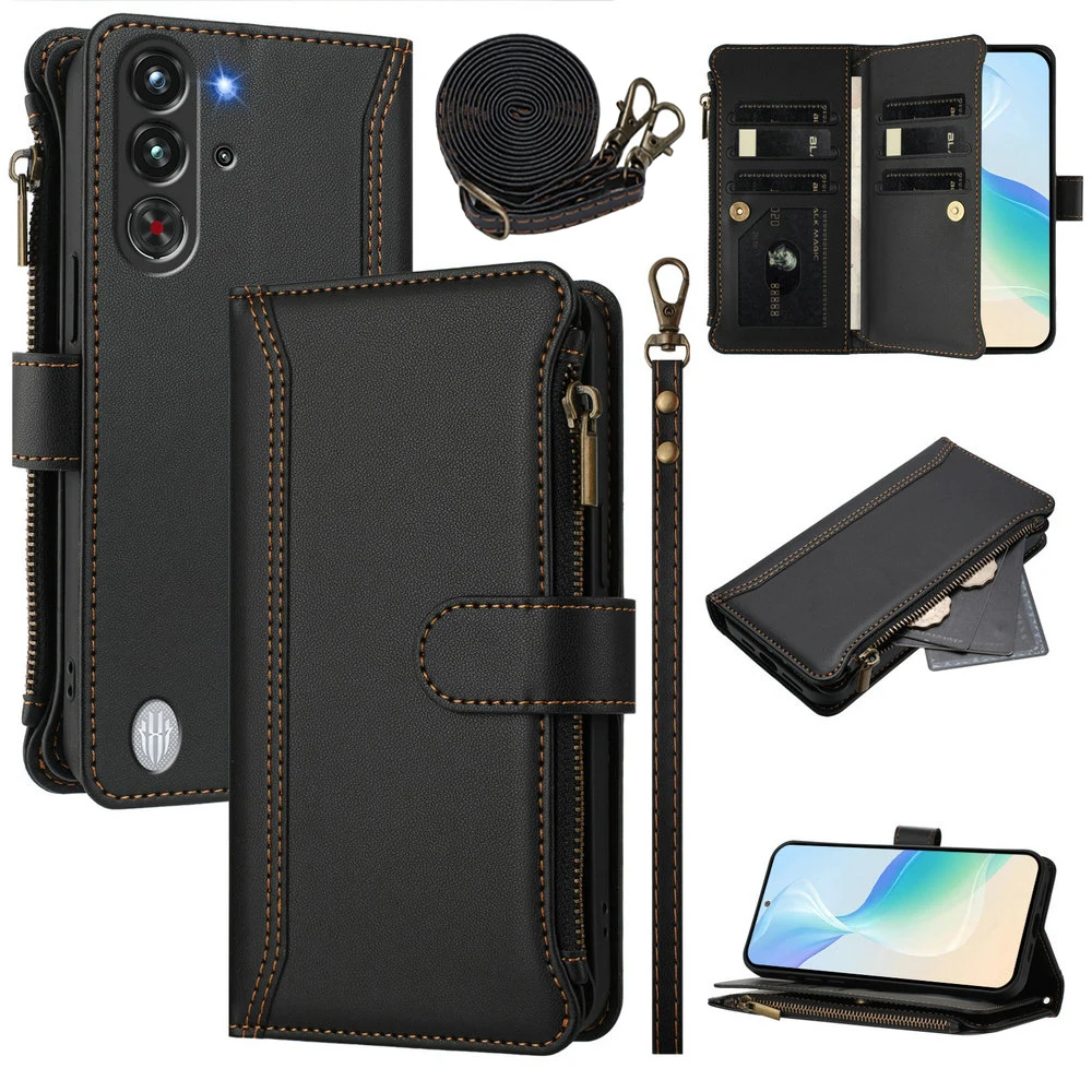 9-Card Zipper Leather Wallet Phone Case, Enhanced Protection and Style