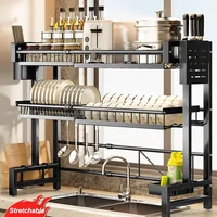 Kitchen Multifunctional Storage Shelf Above The Sink Stretchable Bowl Draining Rack Dish Knife Spoon Sink Rack Set Organizer 1