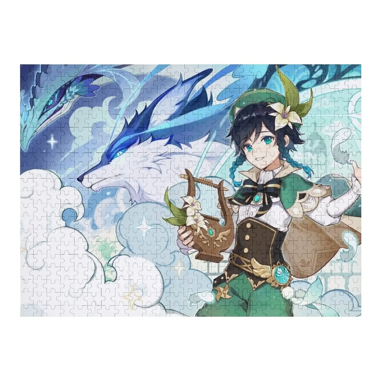 

Genshin Impact - Venti, Dvalin and Wolf of The North Official Artwork Jigsaw Puzzle Personalised Wood Adults Toddler Toys Puzzle