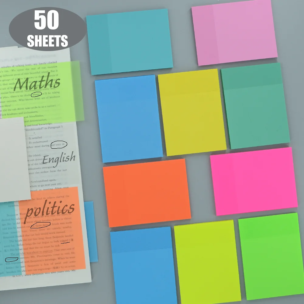 50 Sheets Posted It Transparent Sticky Notes SelfAdhesive 7*9.5cm for