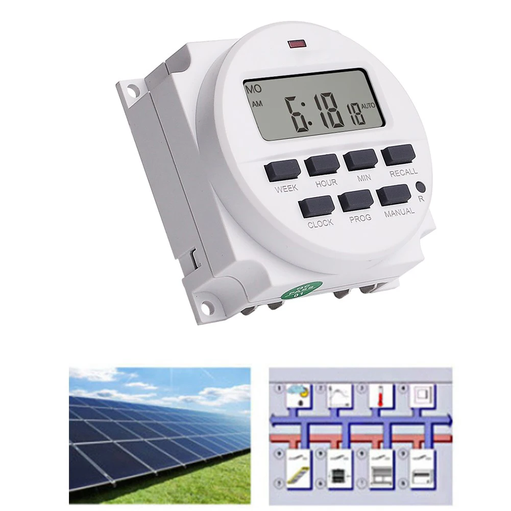 

24V 16A Programmable Timer Switch With Rechargeable Batteries For Power Failure Memory 17 Times Week Or Day 60x60x32mm Plastic
