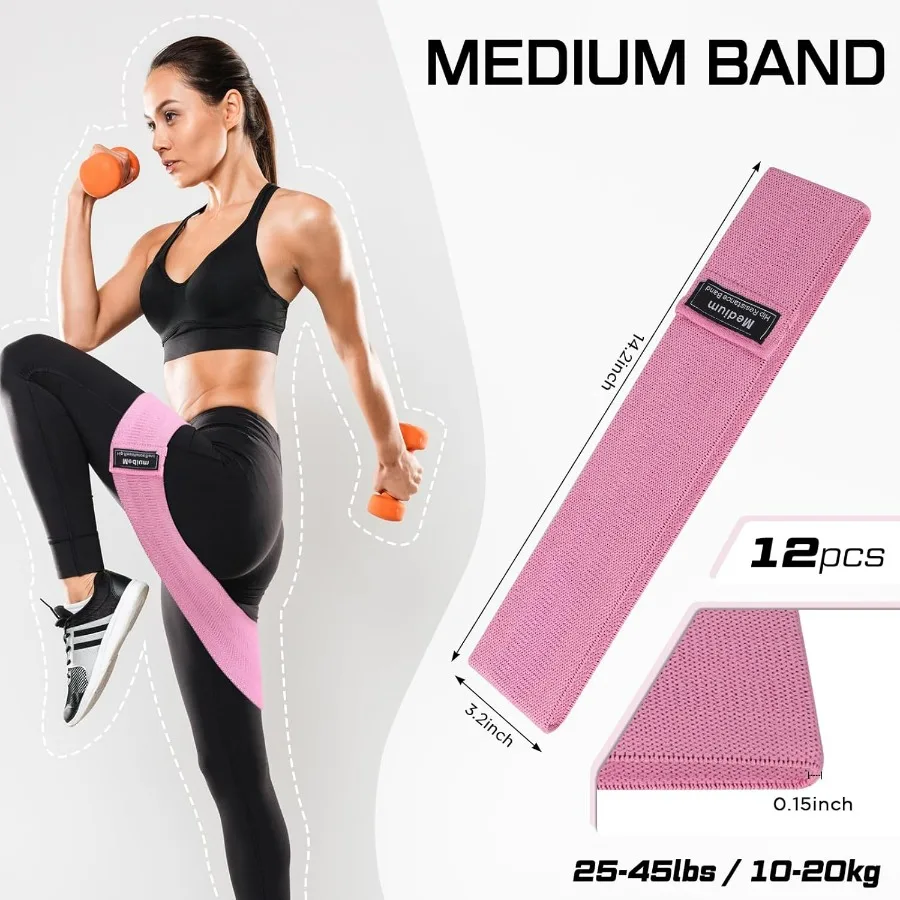 12 Pcs Fabric Resistance Bands for Working Out Booty Workout Stretch Exercise Bands Non Slip for Legs Squat Resistance Loop for