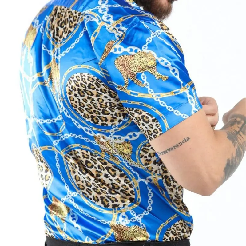 Summer Fashion Men's Shirt Outdoor Casual Zipper Short Sleeve Shirt Digital Printing Cheetah Thin Quick Drying Top Shirt