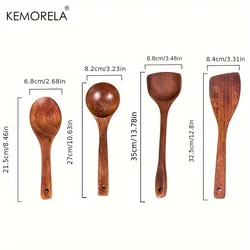 KEMORELA 4 - Piece Premium Wood Kitchen Utensil Set - Nonstick Cooking Tools Spatula & Spoon Collection (4PCS B)