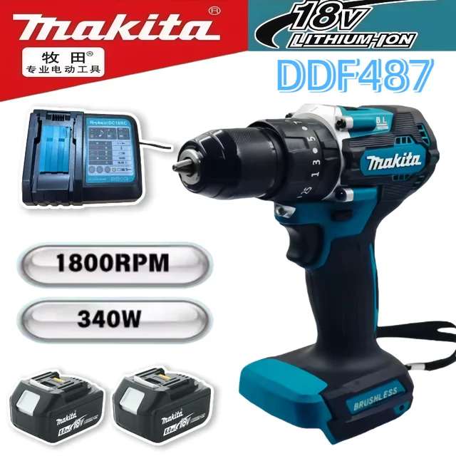 Makita DDF487 tournevis sans brosse tournevis électrique perceuse électrique sans fil et perceuse à percussion pour batterie Makita 18V 1