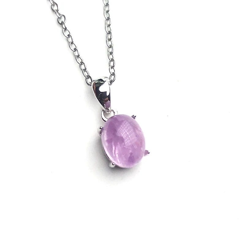 Natural Kunzite Sterling 925 Silver Gemstone Oval 7*9mm Fine Jewelry Necklace for Women Party Birthday Christma Gift Elegant