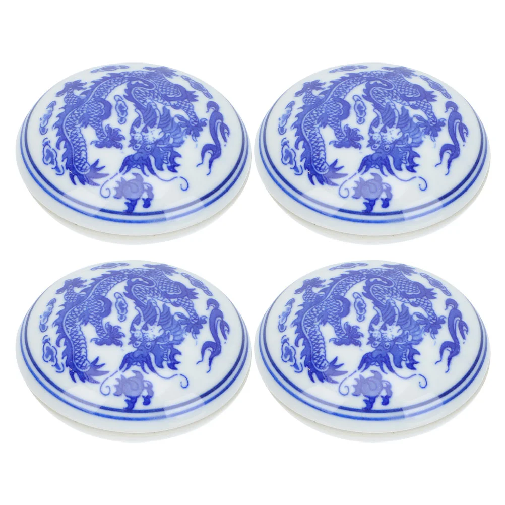 

4 Pcs Quick Dry Blue and White Porcelain Inkpad Student Calligraphy Supply Ceramics Portable