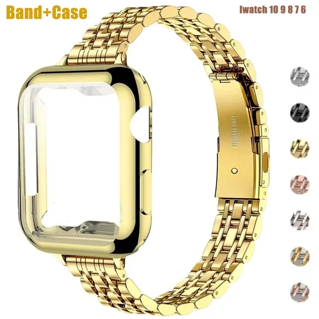 Bracelet en métal + étui pour Apple Watch Ultra2, 49mm 42mm 41 45 46 40 44mm, Bracelet en acier pour Iwatch série 10 9 8 7 6 SE 5 4 1