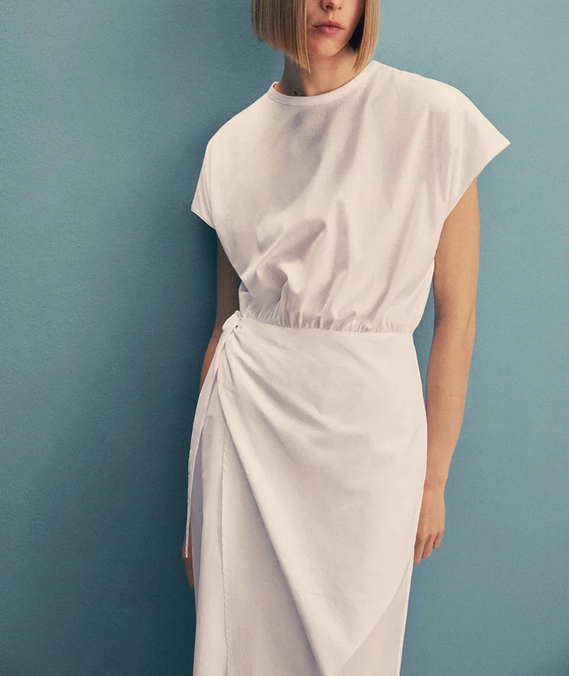 

Early autumn new white slim shape solid color long dress temperament sleeveless cotton dress for women