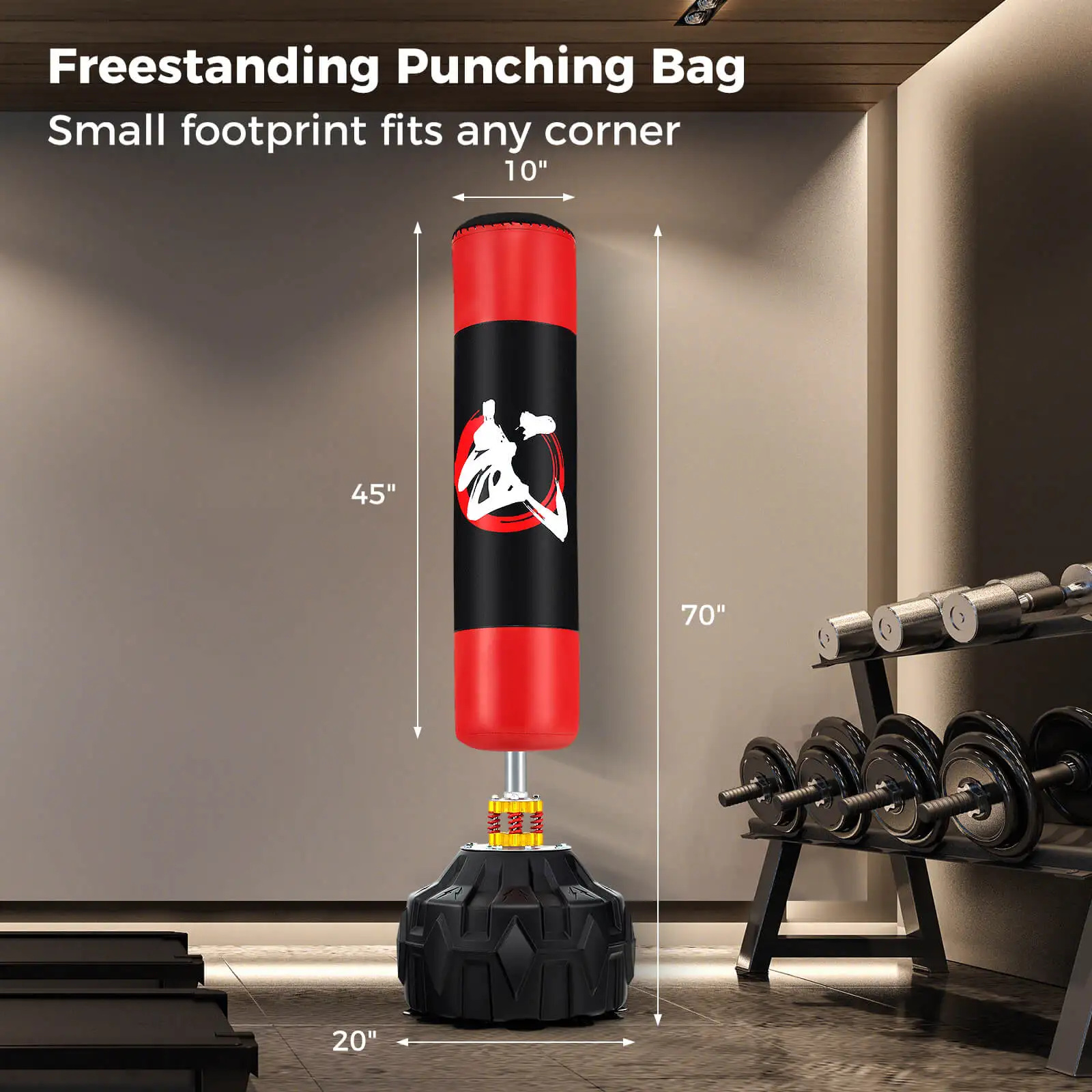 70" Freestanding Punching Bag w/ Fillable Base 12 Suction Cups & Shock Absorbers 2
