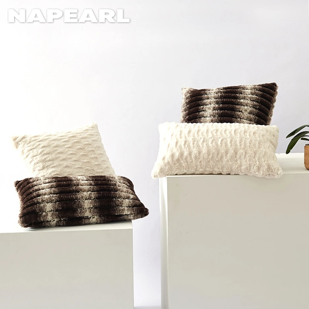 

NAPEARL бежево-коричневая полоса в скандинавском стиле, плюшевая наволочка для дивана, гостиной, декоративная искусственная подушка, 1 шт.