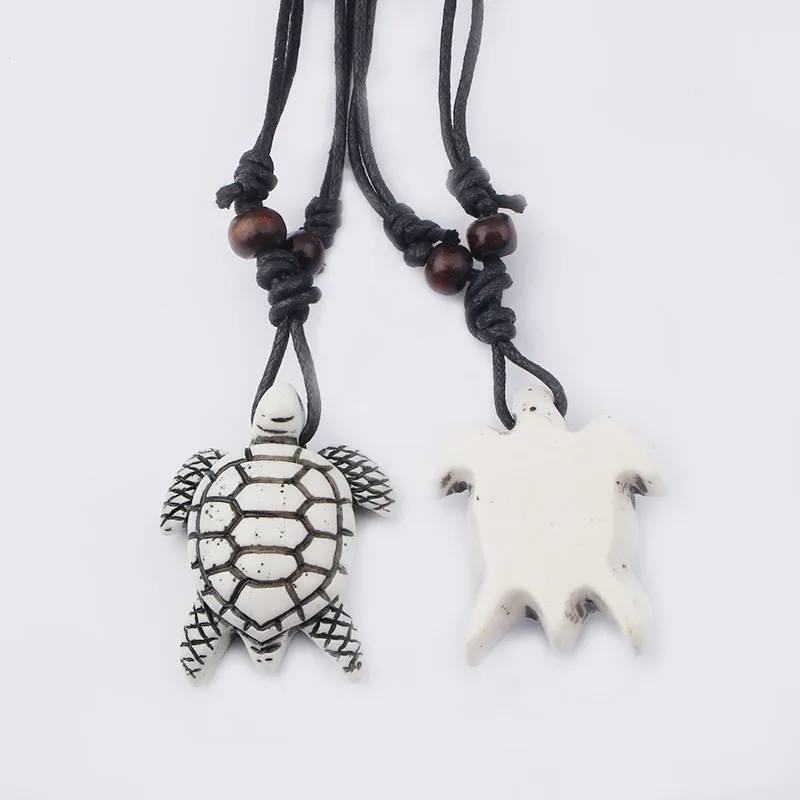 12pcs/lot Faux Yak Bone Resin White Sea Turtle Pendant Necklace Fashion Animals Charm Necklace Handmade Jewelry Wholesale