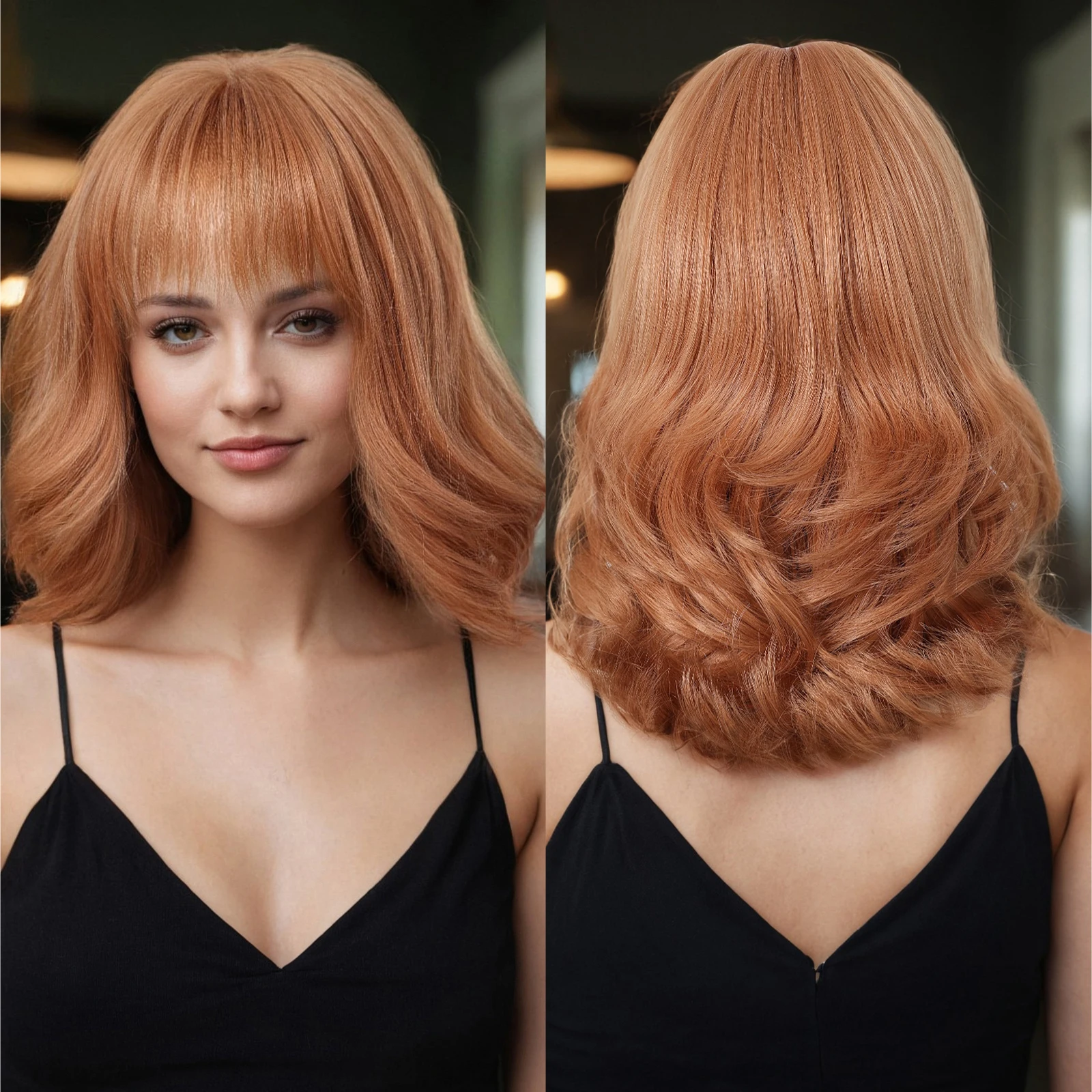 Back In Stock - Human hair Wig Long strawberry blonde bangs 2020 THT_Hum_Silk2lace_StrawberryBl  main image 2