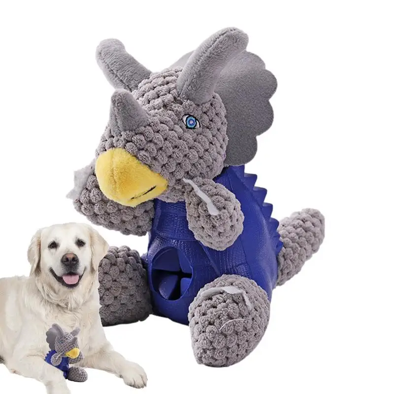 

Dog Slow Feeder Toy Plush Triceratops Sound Toy Soft Pet Dispensing Toy For Aggressive Chewer Cute Treat Toys For Relax