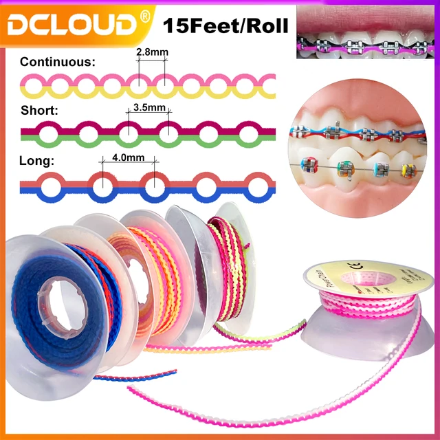 15Feet/Roll Dental Orthodontic Elastic Ultra Power Chain Splicing Colors Ultra Powerchains Rubber Band Dentist Ortho Materials