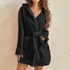 Women Bath Robe Winter Fluffy Plush Pyjamas Ladies Sexy Hooded Dressing Solid Color Gown Warm Bathrobe Female Home Clothing 5