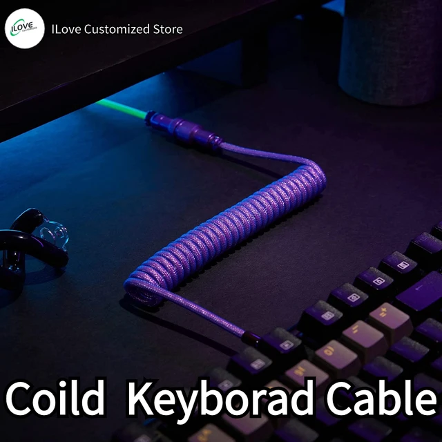 Coiled Keyboard Cable USB C for Mechanical Gaming Keyboard Double-Sleeved Wire with Detachable Metal Aviator Connector Charging 1