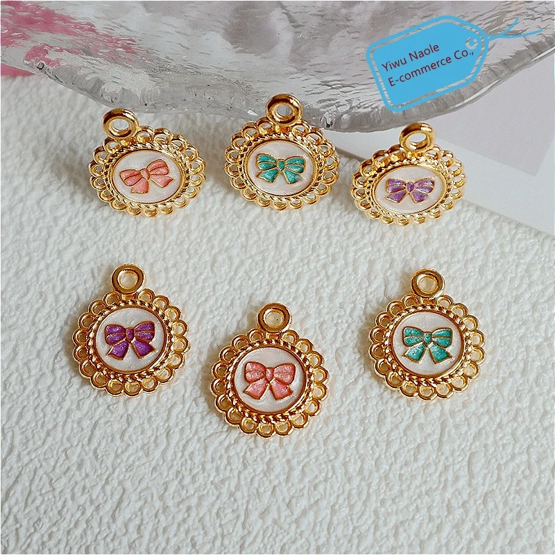 10pcs Lace Bow Round Alloy Metal Pendant Double Sided Charms DIY