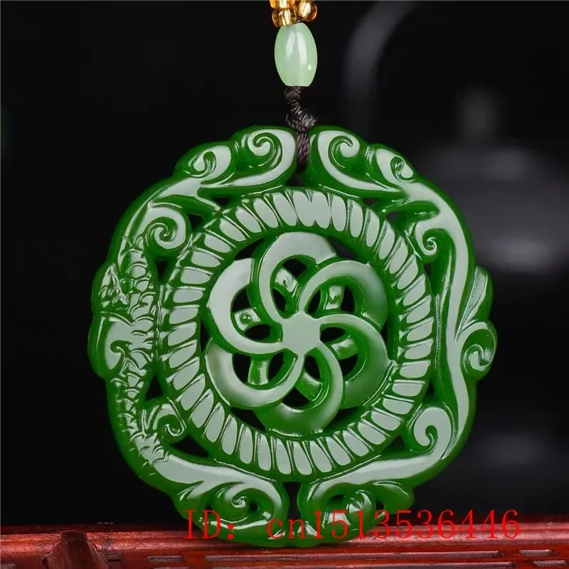 

Carved Green Jade Double Sided Hollow Out Windmill Pendant Necklace Charm Jadeite Jewellery Fashion Lucky Amulet Gifts for Women