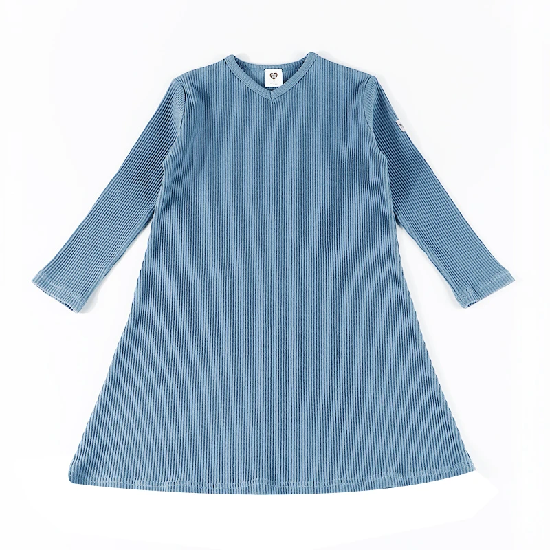 Mehrjahreszeiten-Langkleid für Mädchen V-Ausschnitt Kleider Langarm Familien-Pyjama-Set Kinderkleidung aus Geripptem Strickmaterial – Detail 9