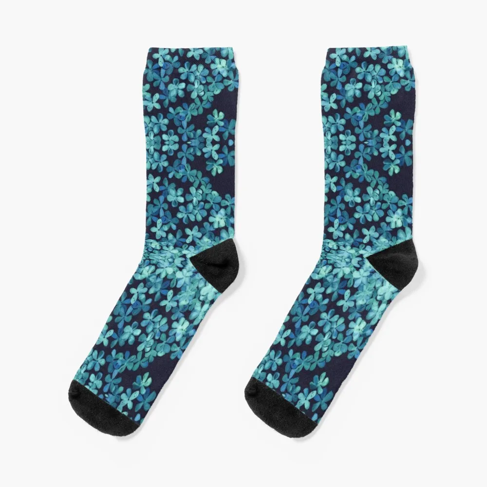 Hand Painted Floral Pattern in Teal & Navy Blue Socks Thermo Socks For Men harp seal blue stars pattern socks bamboo socks men