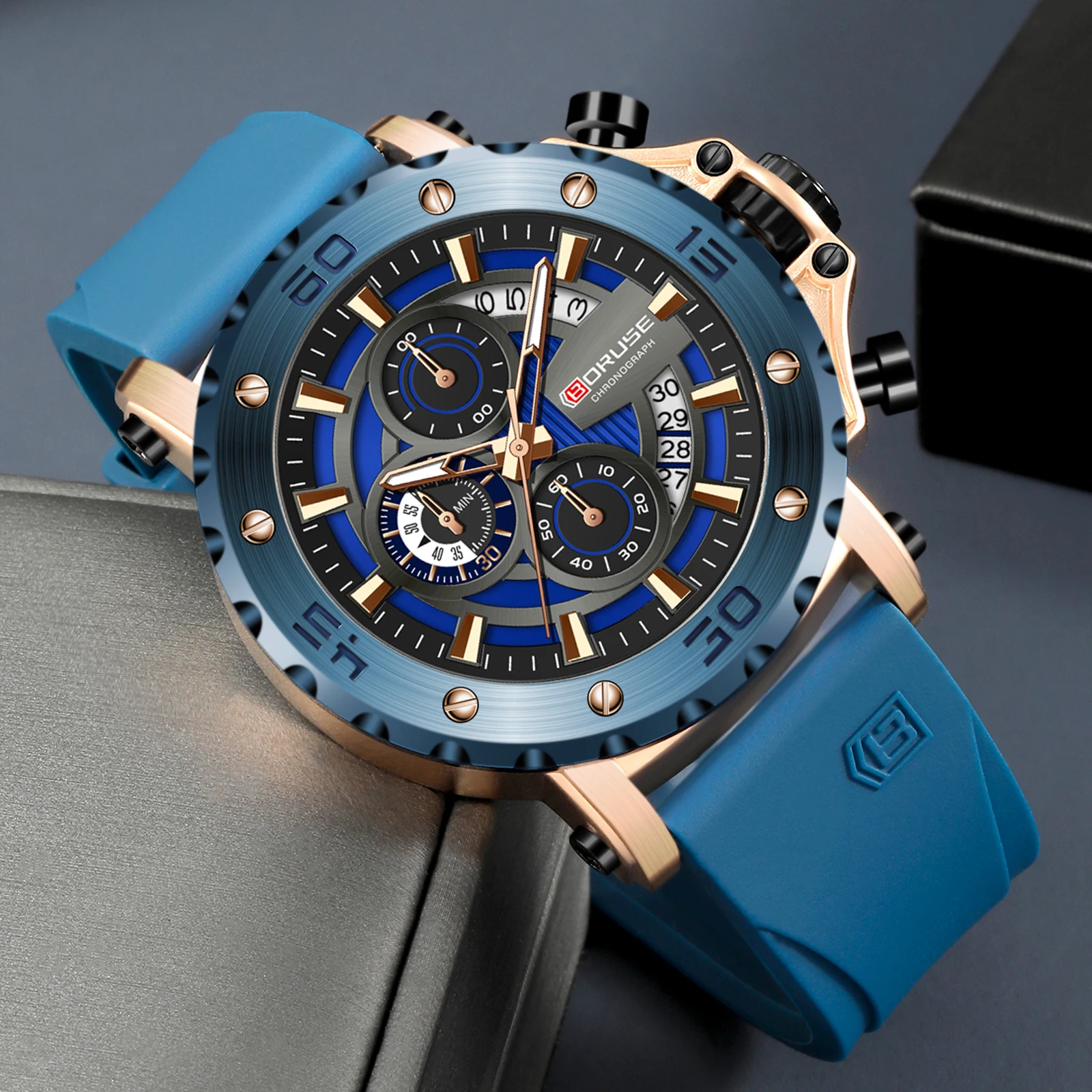 BORUSE All-waterproof Watch Men's Luminous Quartz Watch Leisure Sports Multi-functional Timer 4