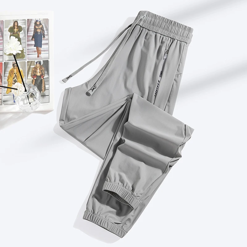 Casual Sports Pants for Men Women Summer Ice Silk Elastic Thin Loose Straight Leg casual sports pants