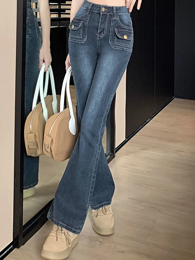 여성 하이 웨이스트 그런지 옷, 슬림핏 플레어 청바지, 여성 Y2k 데님 벨 바텀..