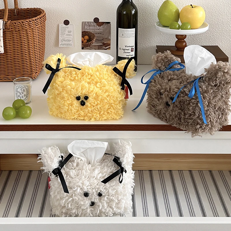 Cute Plush Puppy Tissue Box Car Home Kawaii Plush Tissue Boxes Removable Tissue Storage Container Desktop Paper Organizer New 2