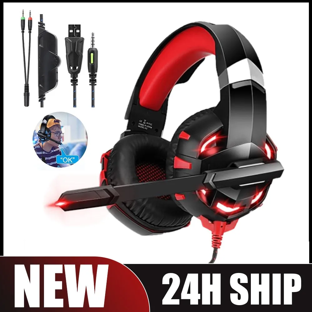 Wired Stereo Gaming Headphones Mic LED Lights Over-Ear Noise-cancelling Gamer Headset For PS4 Mac Laptop PC Computer wired headphones gaming headphones wired headset