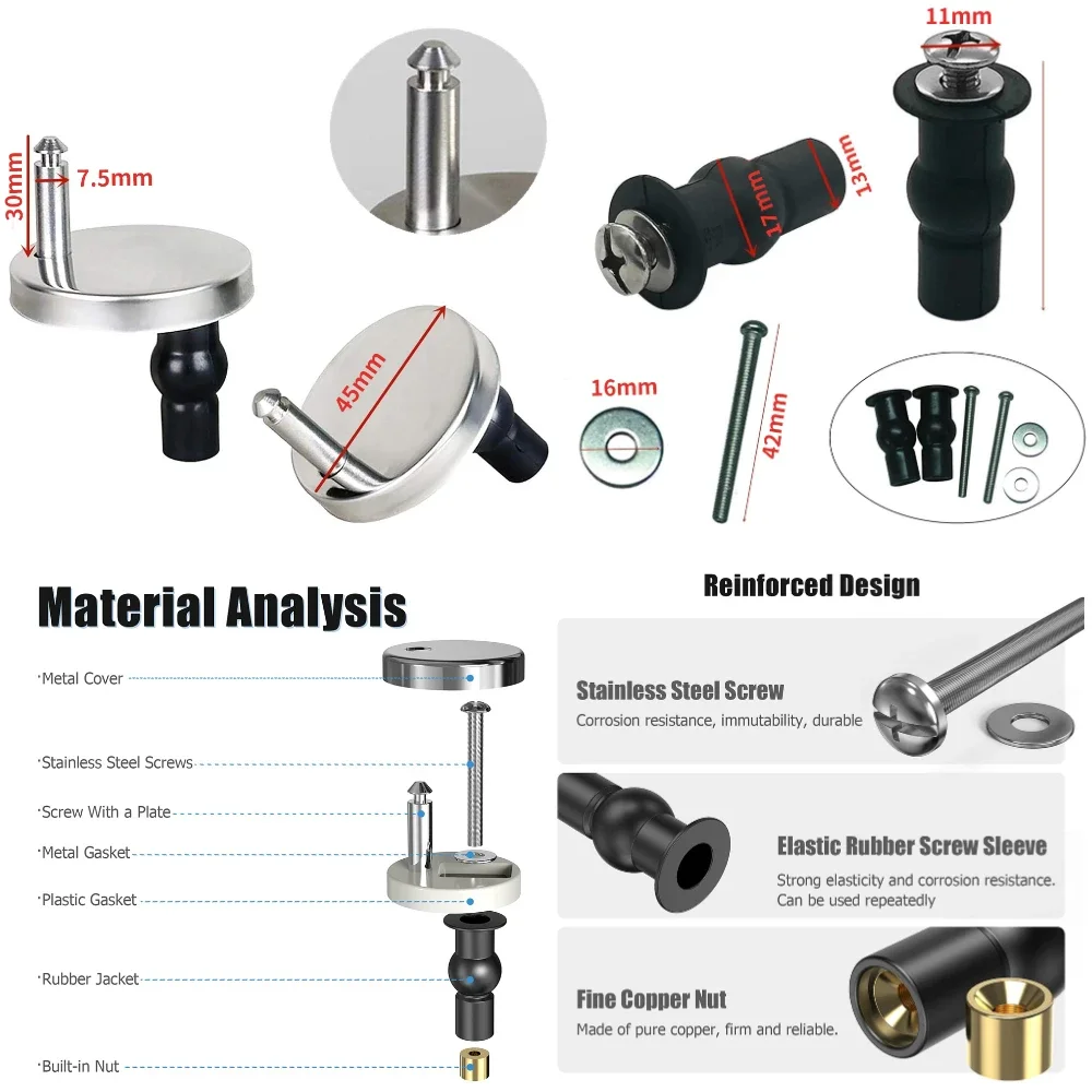 Toilet Seat Hinge Fixings Nuts Screws Quick Release Hinges Fitting Rubber Back To Wall for Toilet Seat Hinge Replacement