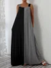 Women's Colorblock Straight Loose Dress Fashion Square Neck Pocket Strap Long Dress Holiday Sleeveless Ankle-Length Slip Dress 1