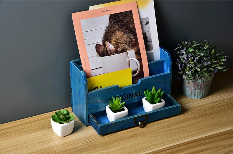 Solid Wood Retro Storage Cabinet Newspaper Books Magazine Box Newspaper Rack  Folder with Drawer - AliExpress