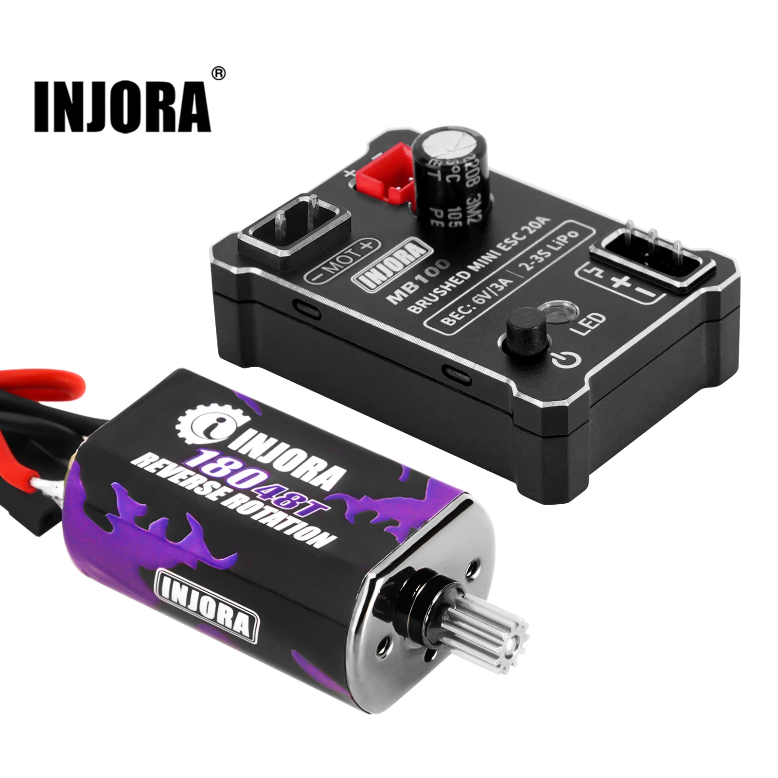 INJORA MB100 R80 20A Brushed Mini ESC with 180 Motor 48T for 1/18 RC Crawler TRX4M Upgrade 