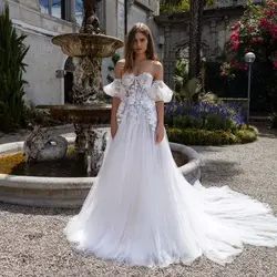Vintage Beach A Line Women Wedding Dresses Soft Lace Appliqued Bridal Gowns Sexy Backless Sweep Train Female Vestidos De Mariee