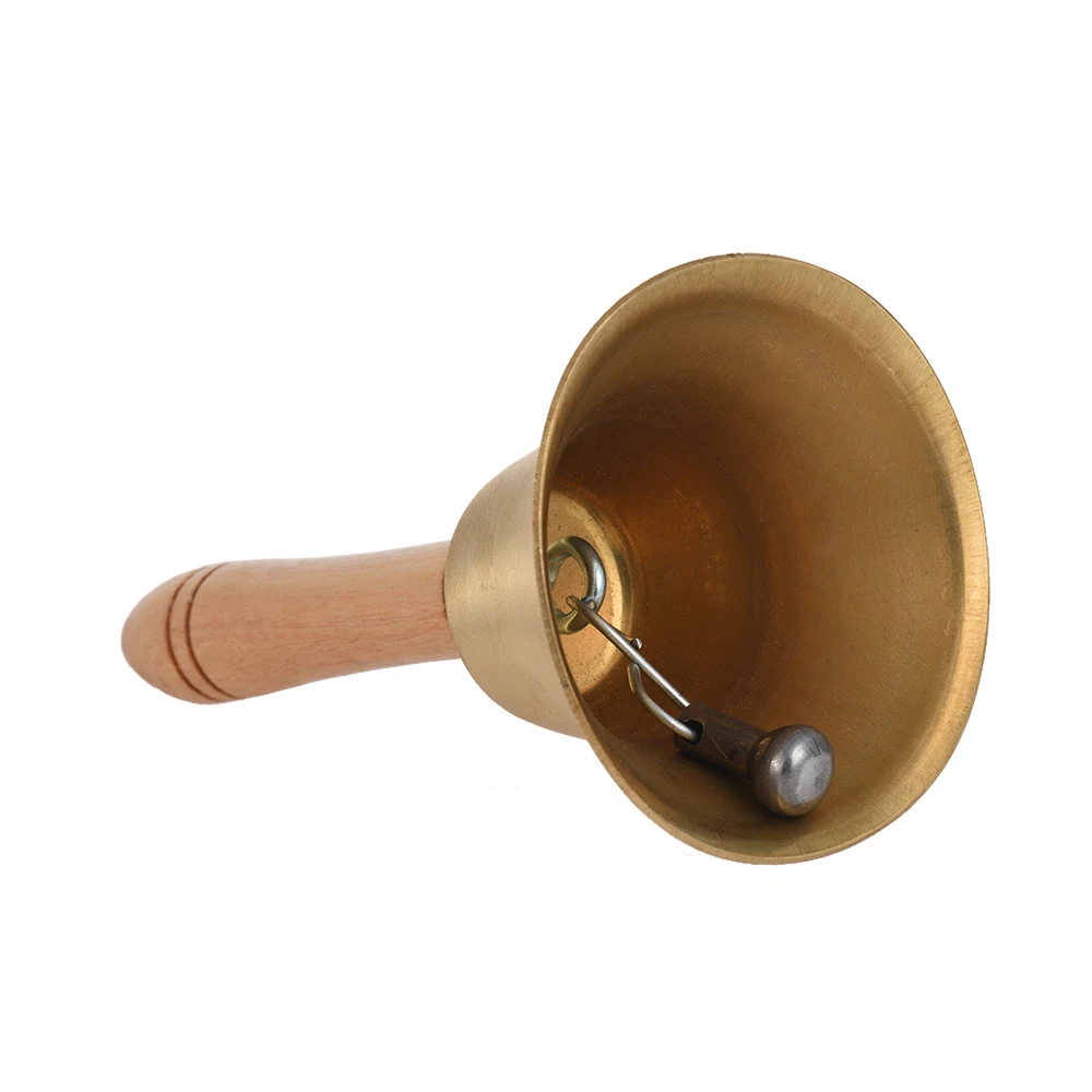 Brass Hand Bell Loud Call Bell Handbell Desk Ringbell with Wooden Handle for Wedding Festival Decoration