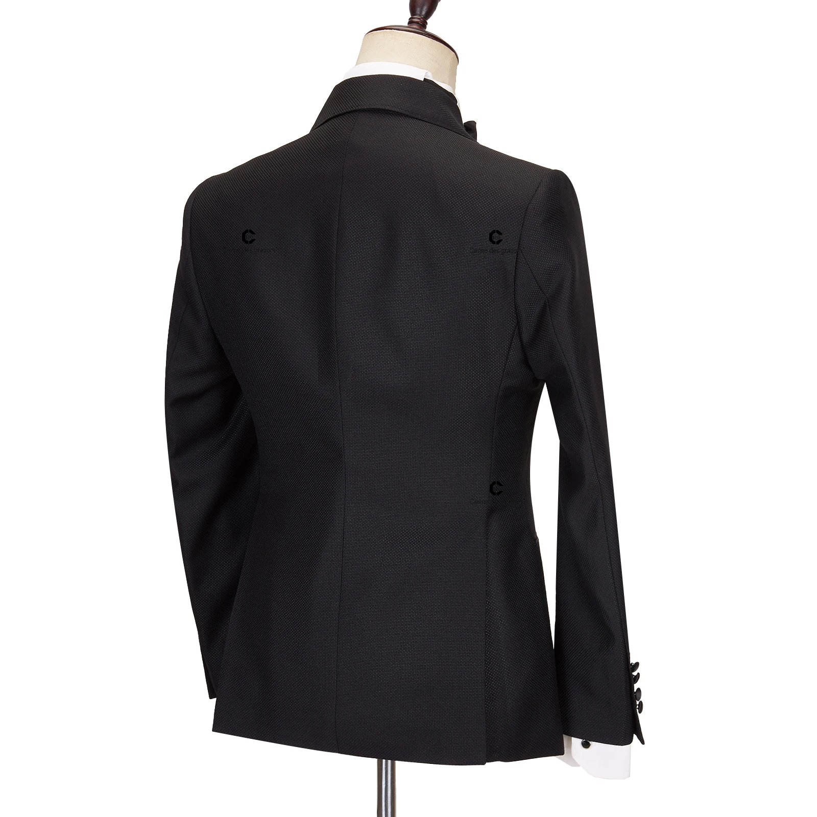 Cenne Des Graoom 2024 New Elegant Tuxedo Suits for Men Double Breasted Black Satin Collar Jacket Pant 2Pcs Set Wedding Evening 5