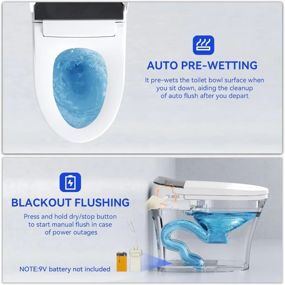 Smart Toilet, Bidet Built in And Toilet with Heated Seat, Automatic Flush, Dryer, Night Light, Digital Display, Toilet Smart 6