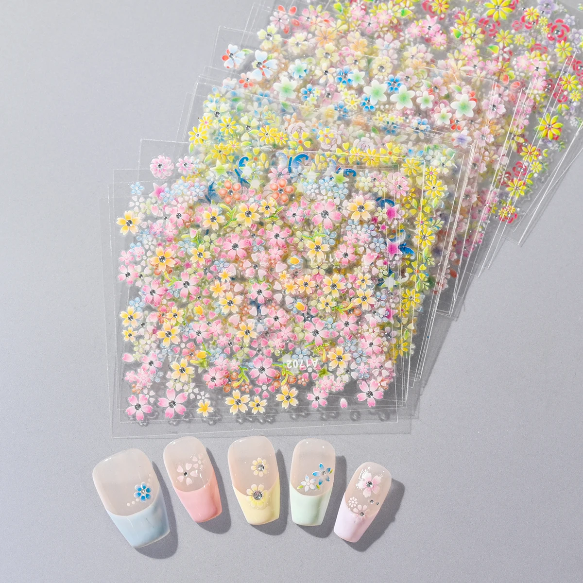 24pcs/set 3D Colorful Love Heart Flowers Nail Art Stickers Self-Adhesive Slider Design DIY Manicure Nail Decorations Stickers