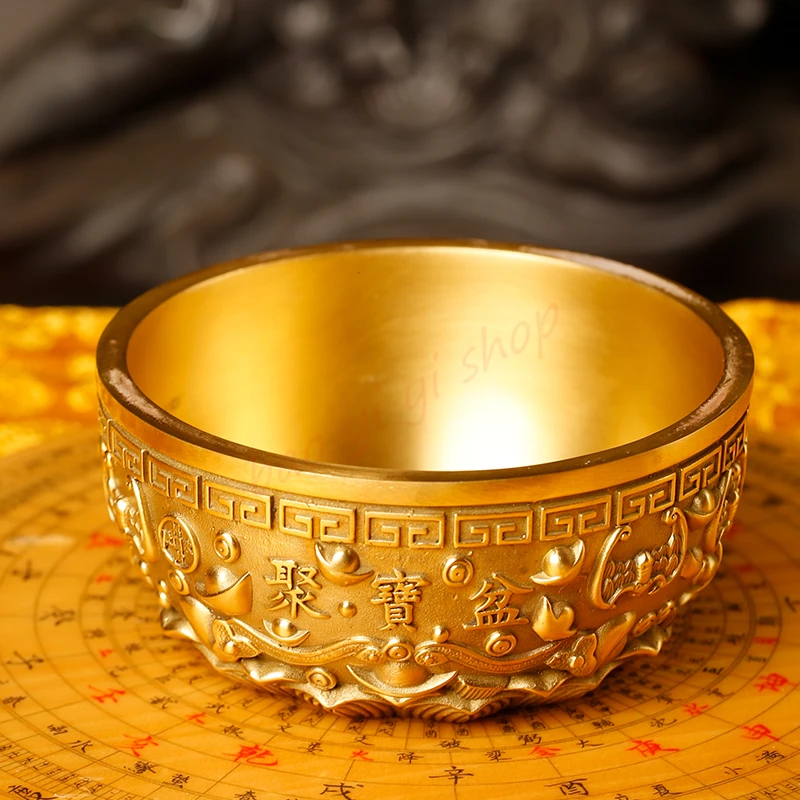 

Pure copper gold and silver treasure basin ornaments, Gathering wealth, Exquisite town house feng shui ornaments