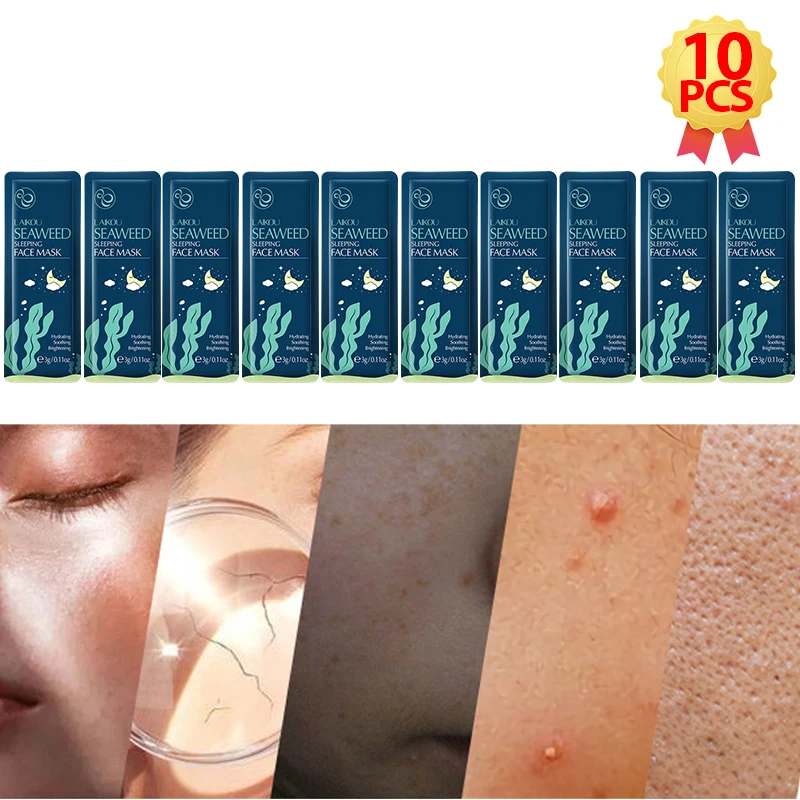 LAIKOU 10Pcs Facial Mask Repairing Nourishing Hydrating Moisturizing Brightening Firming Seaweed Sleeping Face Masks Skin Care