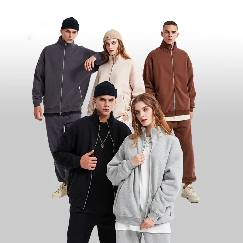 

Unisex Zip Up Stand Collar Sweatshirt Fleece Lined Sweatshirts High Quality 360g